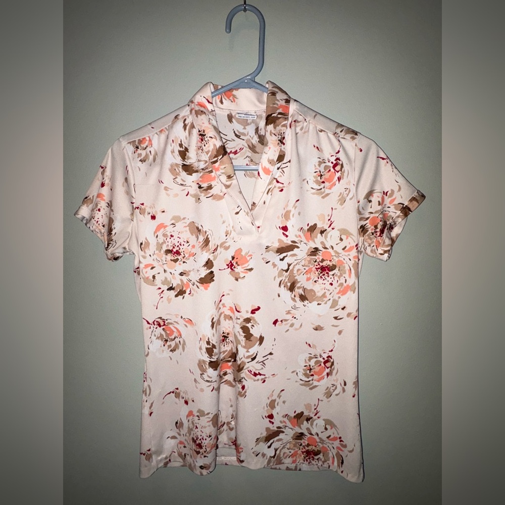 Vintage Jane Holly Floral Short Sleeve Top - Cream and Brown